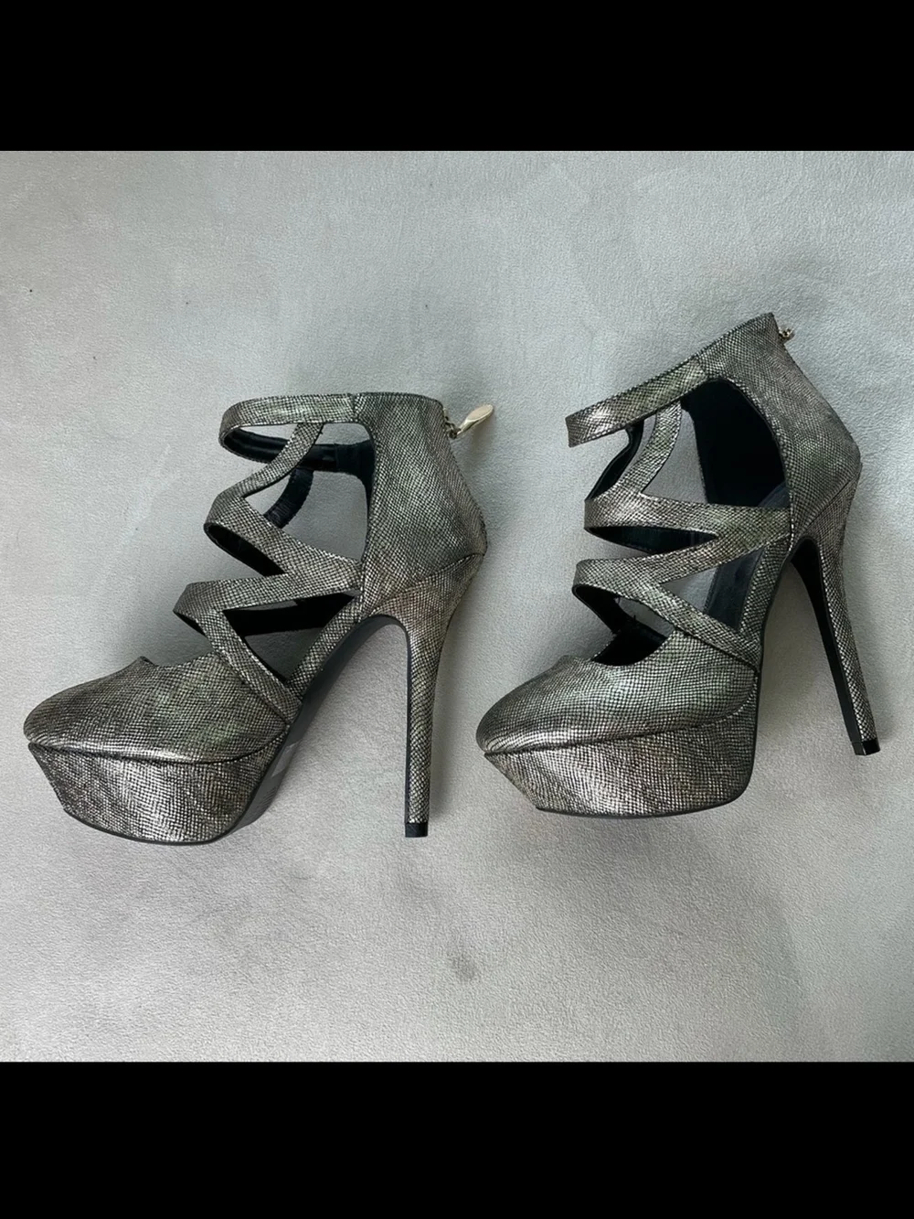 QUPID BRAND Metallic Silver Strappy Platform High Heels